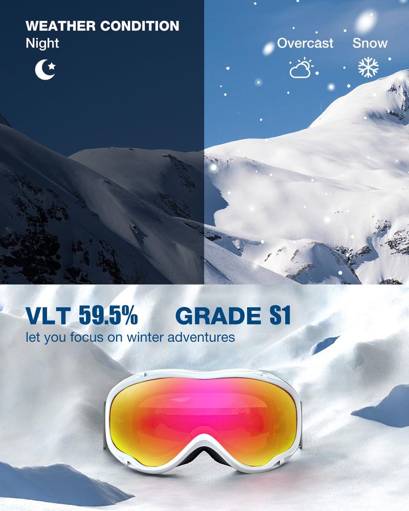 ZIONOR Lagopus Ski Snowboard Goggles UV Protection Anti fog Snow Goggles for Men Women Adult Youth - Image 2